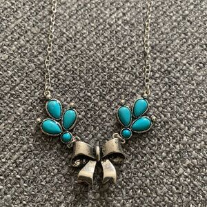 Turquoise and Silver Bow Necklace